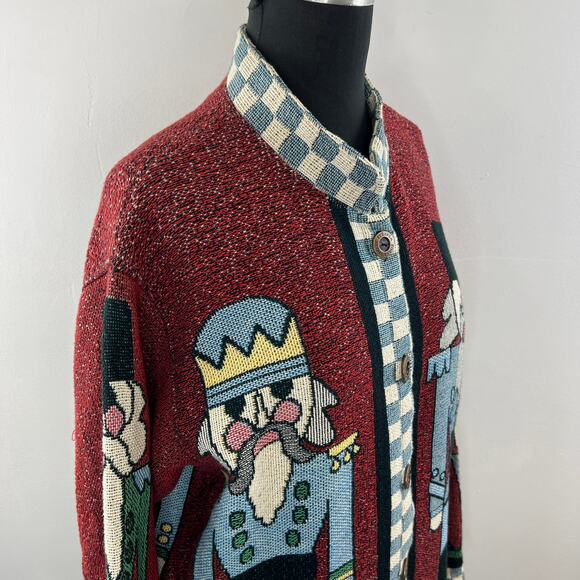 VTG Sugar Street Weavers Nutcrackers Christmas Tapestry Cardigan Sweater USA M - Picture 5 of 12